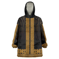 New Zealand Maori Kowhaiwhai Wearable Blanket Hoodie Karaka Maui and Mangopare LT9 One Size Gold - Polynesian Pride
