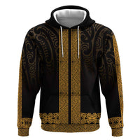 New Zealand Maori Kowhaiwhai Zip Hoodie Karaka Maui and Mangopare LT9 Pullover Hoodie Gold - Polynesian Pride