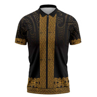 New Zealand Maori Kowhaiwhai Zipper Polo Shirt Karaka Maui and Mangopare LT9 Gold - Polynesian Pride