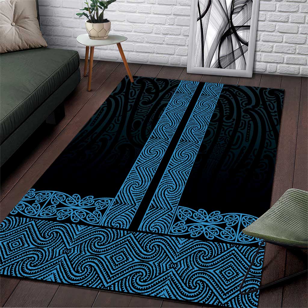 New Zealand Maori Kowhaiwhai Area Rug Kikorangi Maui and Mangopare LT9 Blue - Polynesian Pride