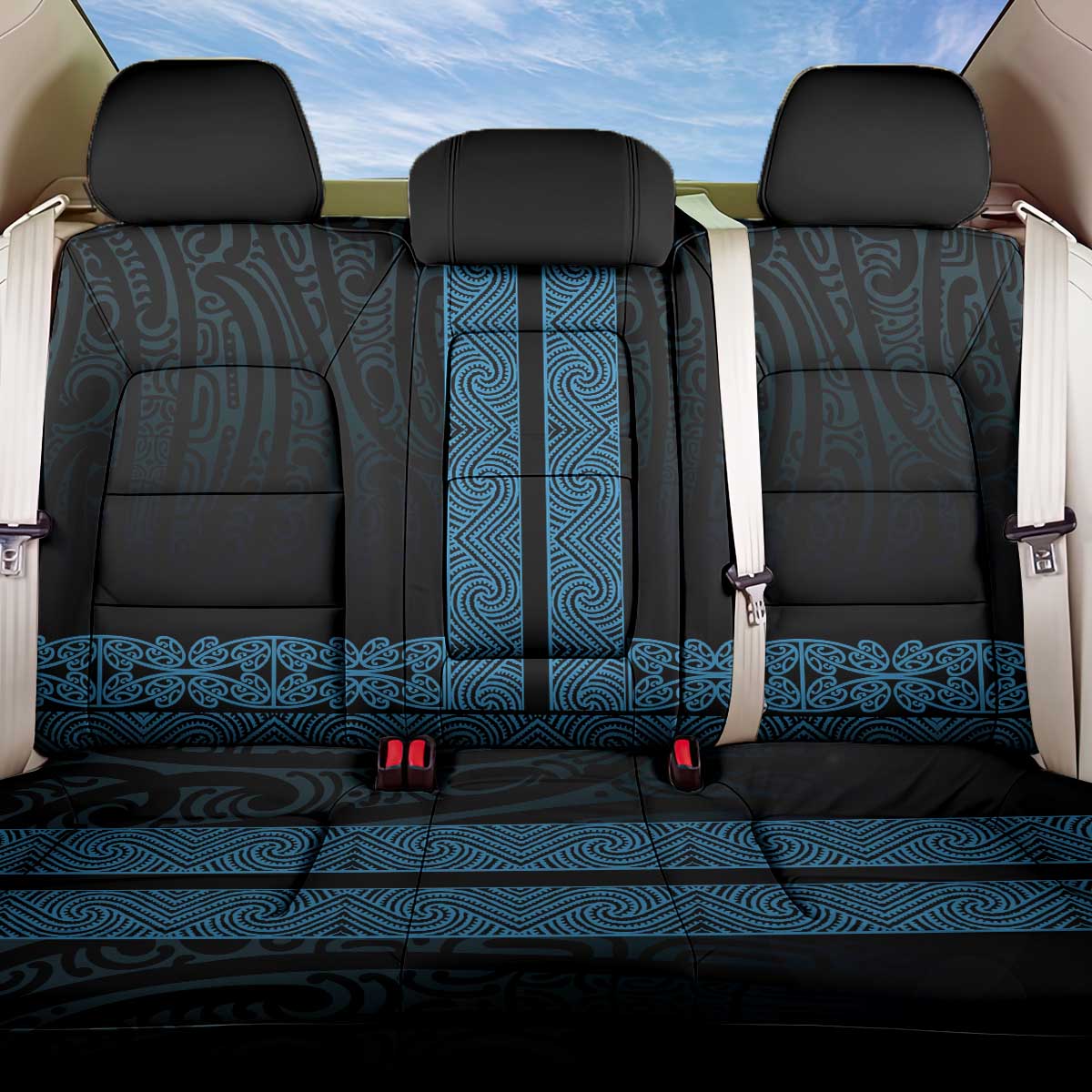 New Zealand Maori Kowhaiwhai Back Car Seat Cover Kikorangi Maui and Mangopare LT9 One Size Blue - Polynesian Pride