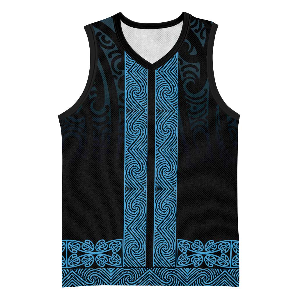 New Zealand Maori Kowhaiwhai Basketball Jersey Kikorangi Maui and Mangopare LT9 Unisex Blue - Polynesian Pride
