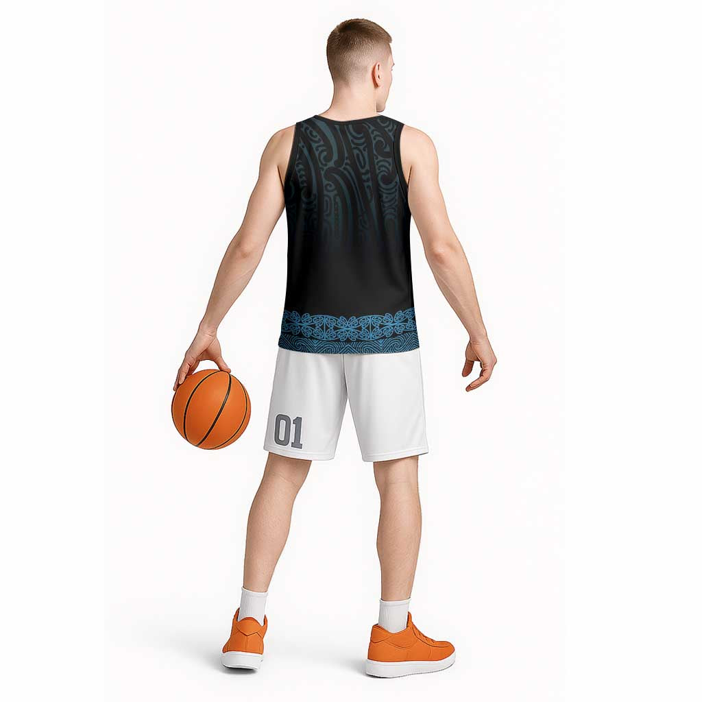 New Zealand Maori Kowhaiwhai Basketball Jersey Kikorangi Maui and Mangopare LT9 - Polynesian Pride