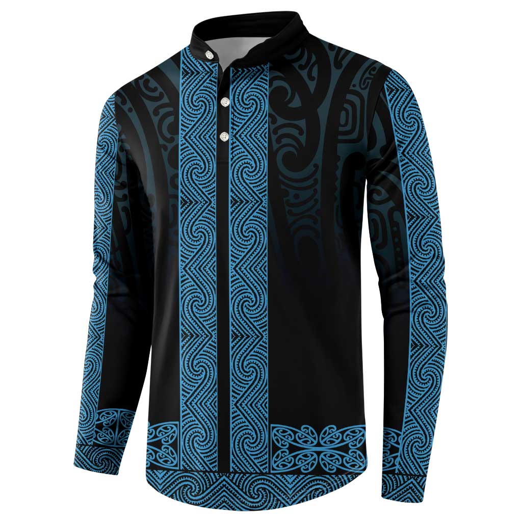 New Zealand Maori Kowhaiwhai Button Sweatshirt Kikorangi Maui and Mangopare