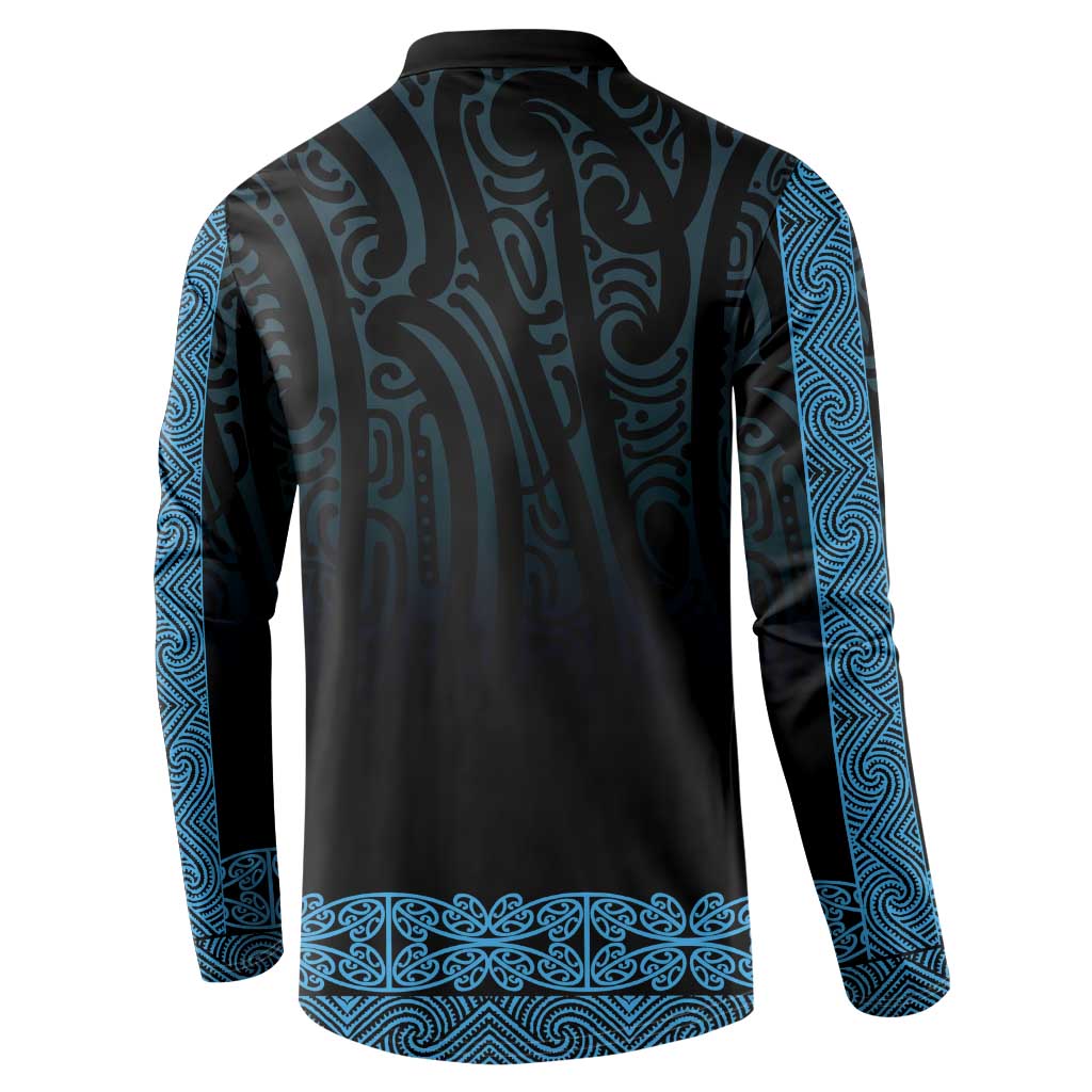 New Zealand Maori Kowhaiwhai Button Sweatshirt Kikorangi Maui and Mangopare