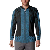 New Zealand Maori Kowhaiwhai Button Sweatshirt Kikorangi Maui and Mangopare