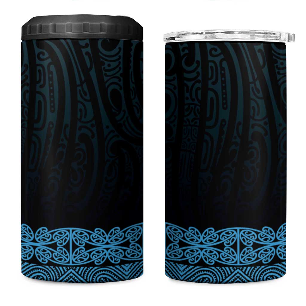 New Zealand Maori Kowhaiwhai 4 in 1 Can Cooler Tumbler Kikorangi Maui and Mangopare LT9 One Size: 16 oz Blue - Polynesian Pride