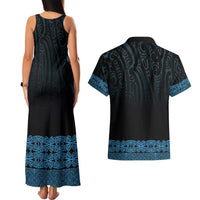 New Zealand Maori Kowhaiwhai Couples Matching Tank Maxi Dress and Hawaiian Shirt Kikorangi Maui and Mangopare LT9 - Polynesian Pride