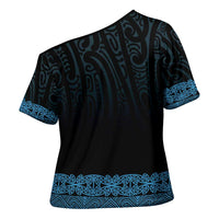New Zealand Maori Kowhaiwhai Cross Shoulder Shirt Kikorangi Maui and Mangopare LT9 - Polynesian Pride