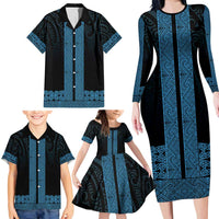 New Zealand Maori Kowhaiwhai Family Matching Long Sleeve Bodycon Dress and Hawaiian Shirt Kikorangi Maui and Mangopare LT9 - Polynesian Pride