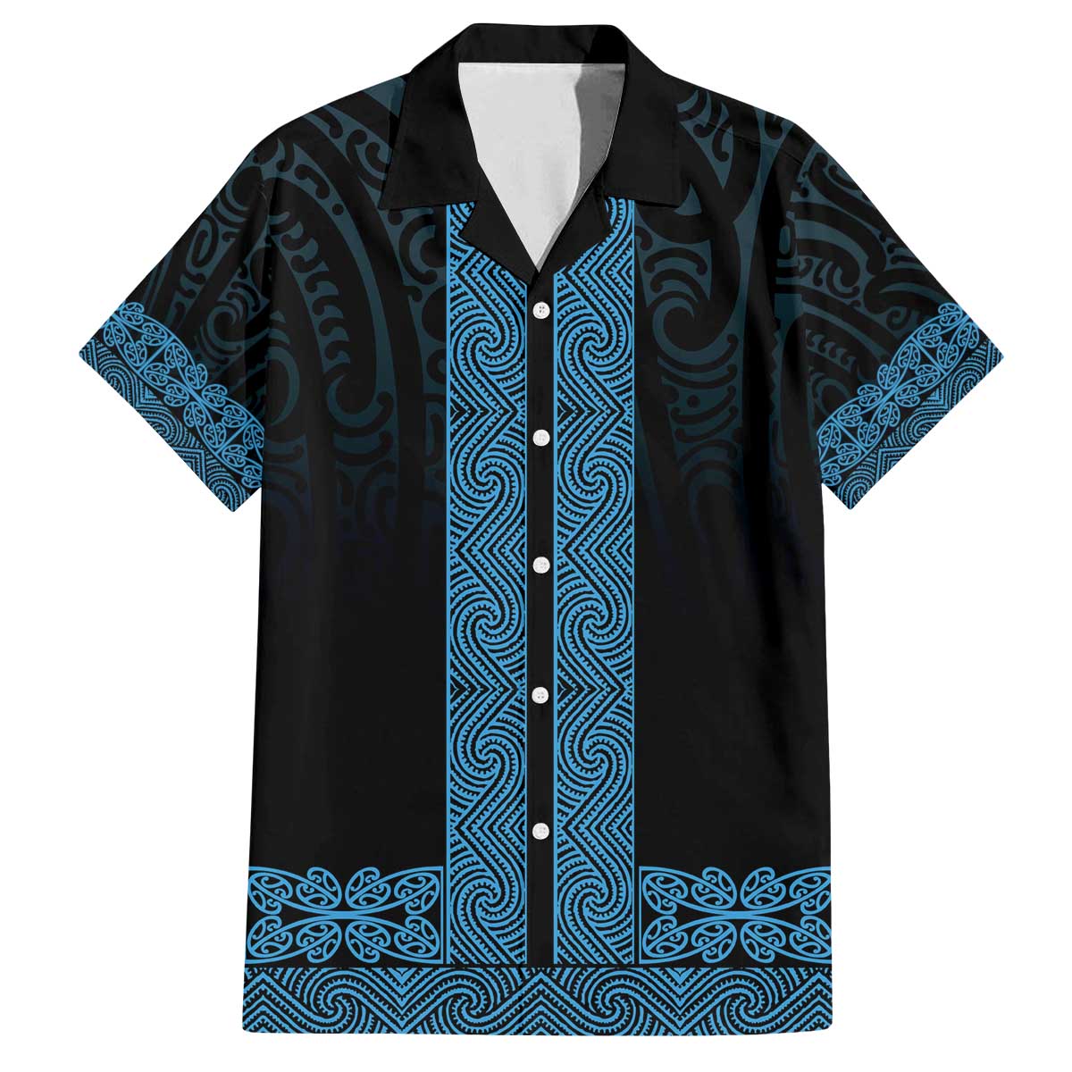 New Zealand Maori Kowhaiwhai Family Matching Off The Shoulder Long Sleeve Dress and Hawaiian Shirt Kikorangi Maui and Mangopare LT9 Dad's Shirt - Short Sleeve Blue - Polynesian Pride