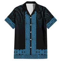 New Zealand Maori Kowhaiwhai Family Matching Off The Shoulder Long Sleeve Dress and Hawaiian Shirt Kikorangi Maui and Mangopare LT9 Dad's Shirt - Short Sleeve Blue - Polynesian Pride