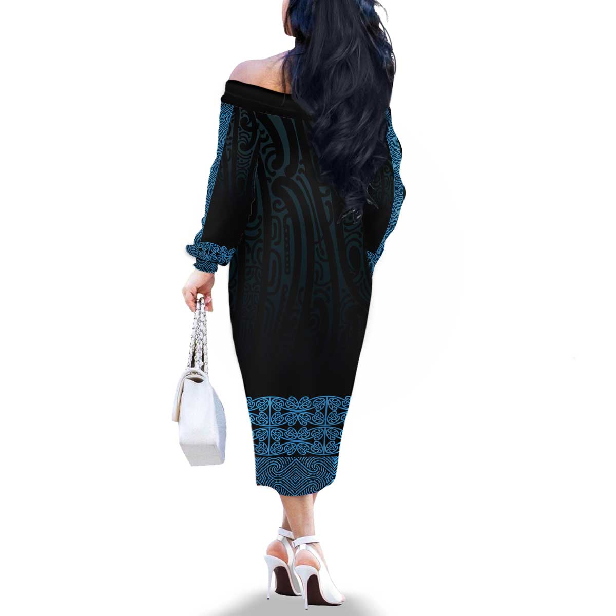 New Zealand Maori Kowhaiwhai Family Matching Off The Shoulder Long Sleeve Dress and Hawaiian Shirt Kikorangi Maui and Mangopare LT9 - Polynesian Pride