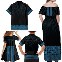 New Zealand Maori Kowhaiwhai Family Matching Off Shoulder Maxi Dress and Hawaiian Shirt Kikorangi Maui and Mangopare LT9 - Polynesian Pride