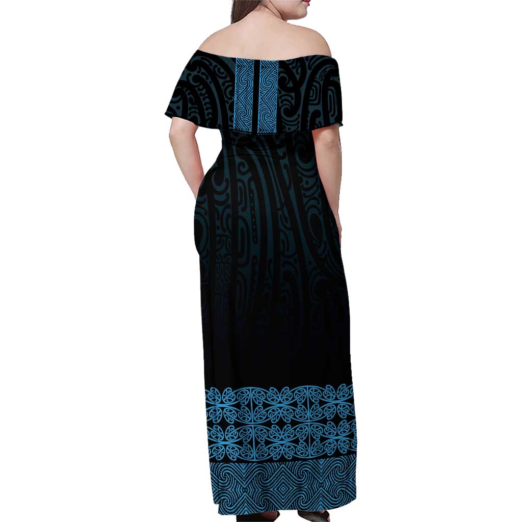 New Zealand Maori Kowhaiwhai Family Matching Off Shoulder Maxi Dress and Hawaiian Shirt Kikorangi Maui and Mangopare LT9 - Polynesian Pride
