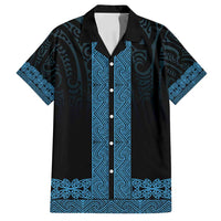 New Zealand Maori Kowhaiwhai Family Matching Off Shoulder Short Dress and Hawaiian Shirt Kikorangi Maui and Mangopare LT9 Dad's Shirt - Short Sleeve Blue - Polynesian Pride