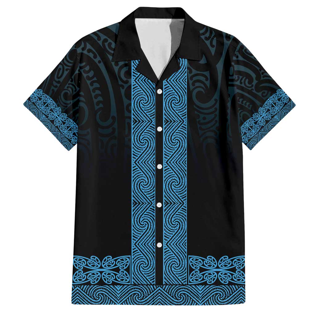 New Zealand Maori Kowhaiwhai Family Matching Puletasi and Hawaiian Shirt Kikorangi Maui and Mangopare LT9 Dad's Shirt - Short Sleeve Blue - Polynesian Pride