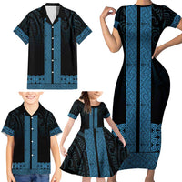 New Zealand Maori Kowhaiwhai Family Matching Short Sleeve Bodycon Dress and Hawaiian Shirt Kikorangi Maui and Mangopare LT9 - Polynesian Pride