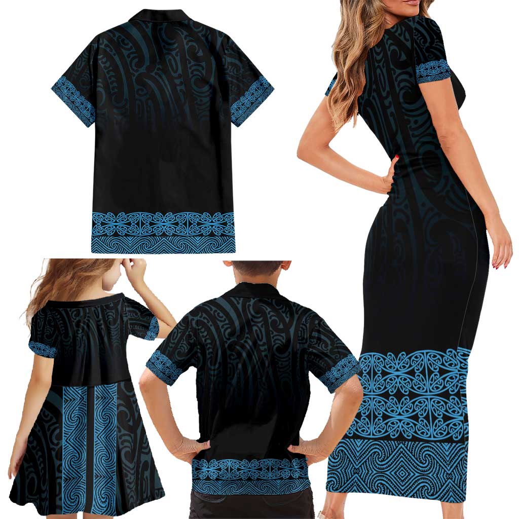 New Zealand Maori Kowhaiwhai Family Matching Short Sleeve Bodycon Dress and Hawaiian Shirt Kikorangi Maui and Mangopare LT9 - Polynesian Pride