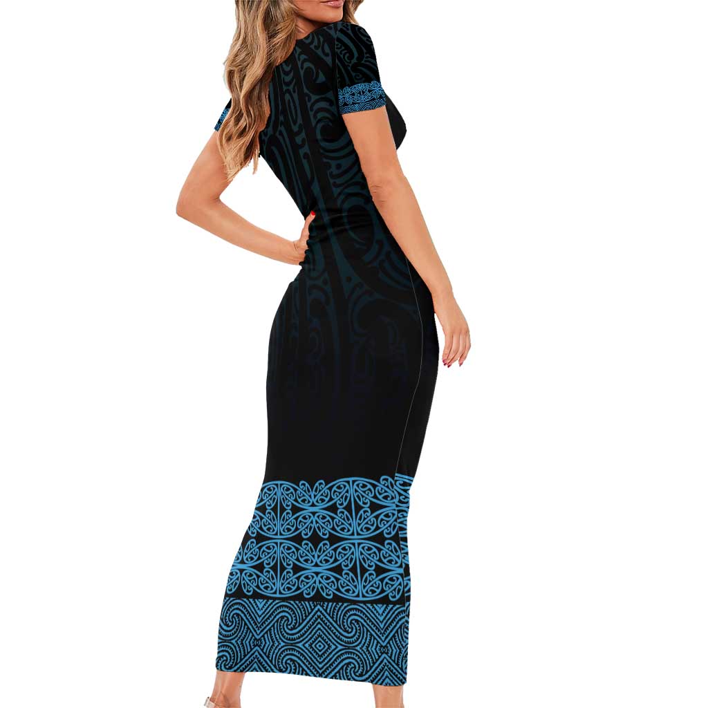 New Zealand Maori Kowhaiwhai Family Matching Short Sleeve Bodycon Dress and Hawaiian Shirt Kikorangi Maui and Mangopare LT9 - Polynesian Pride