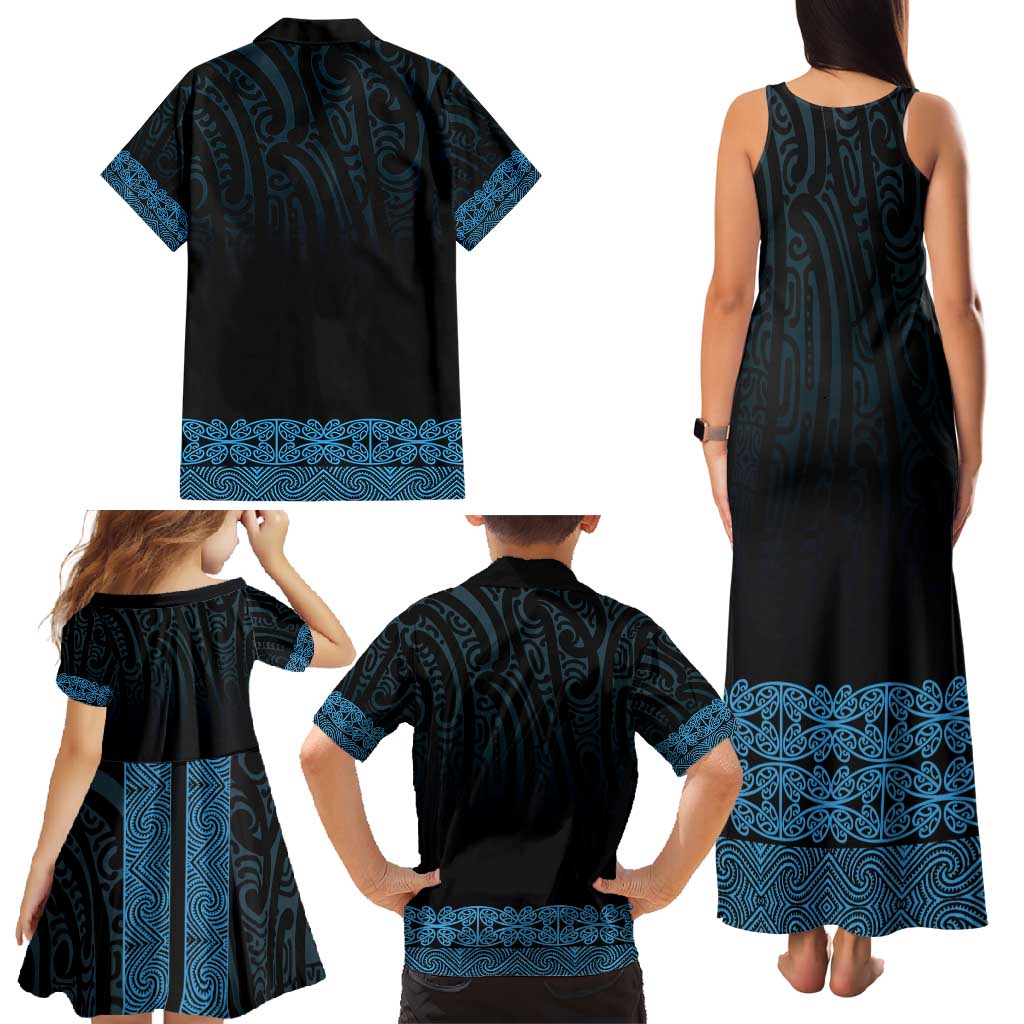New Zealand Maori Kowhaiwhai Family Matching Tank Maxi Dress and Hawaiian Shirt Kikorangi Maui and Mangopare LT9 - Polynesian Pride