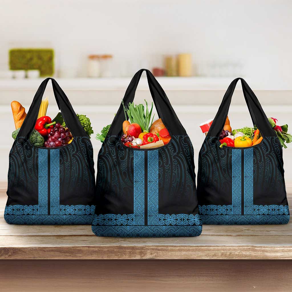 New Zealand Maori Kowhaiwhai Grocery Bag Kikorangi Maui and Mangopare LT9 3-pack One Size Blue - Polynesian Pride