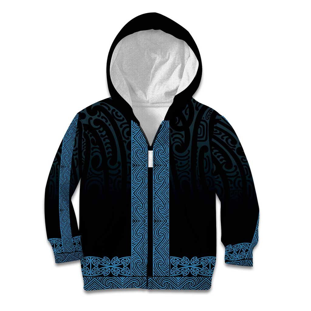 New Zealand Maori Kowhaiwhai Kid Hoodie Kikorangi Maui and Mangopare LT9 Zip Hoodie Blue - Polynesian Pride