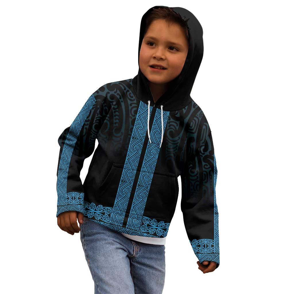 New Zealand Maori Kowhaiwhai Kid Hoodie Kikorangi Maui and Mangopare LT9 - Polynesian Pride