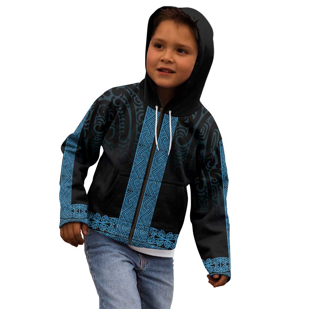 New Zealand Maori Kowhaiwhai Kid Hoodie Kikorangi Maui and Mangopare LT9 - Polynesian Pride
