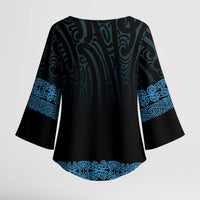 New Zealand Maori Kowhaiwhai Kimono Sleeve Blouse Kikorangi Maui and Mangopare LT9 - Polynesian Pride