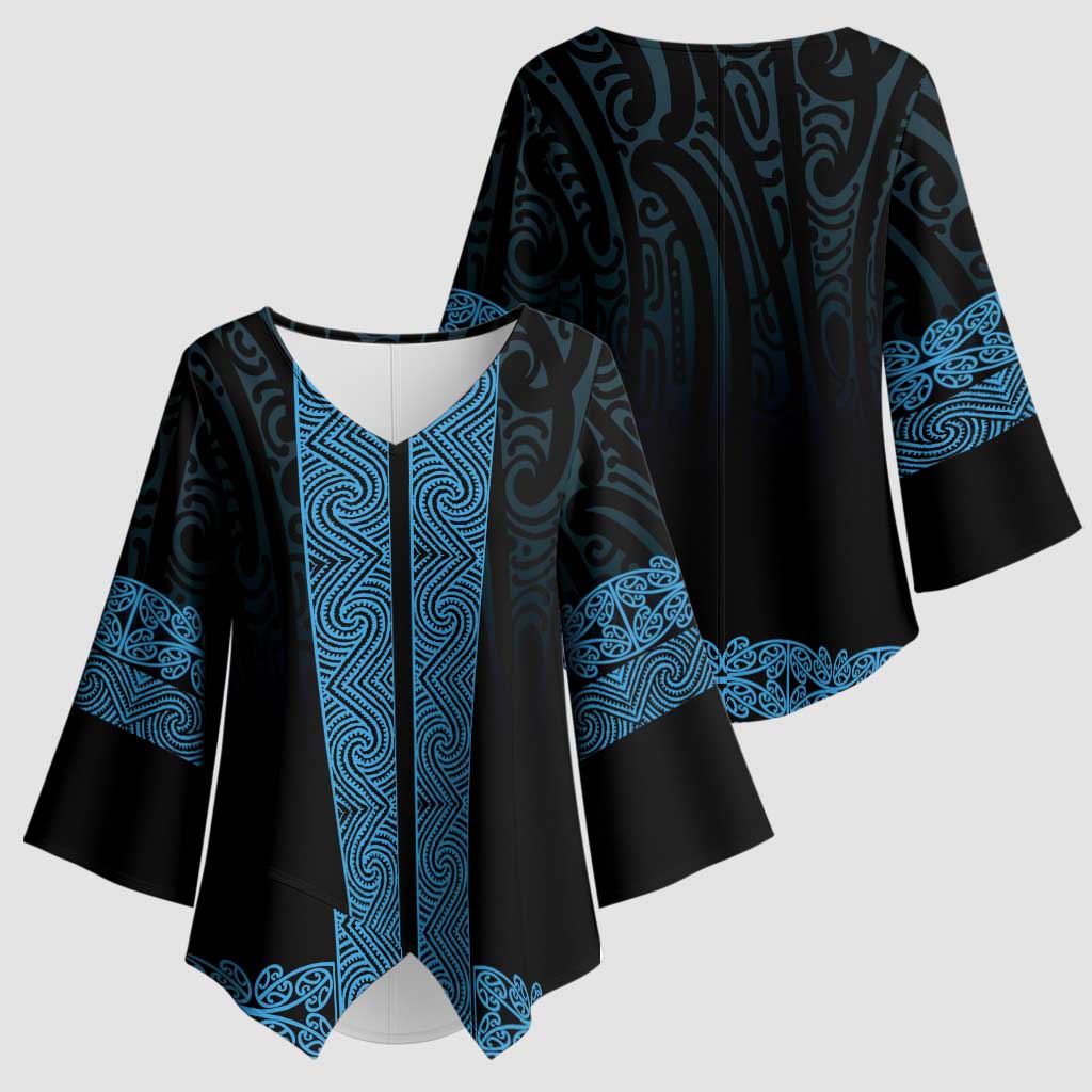 New Zealand Maori Kowhaiwhai Kimono Sleeve Blouse Kikorangi Maui and Mangopare LT9 - Polynesian Pride