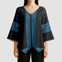 New Zealand Maori Kowhaiwhai Kimono Sleeve Blouse Kikorangi Maui and Mangopare LT9 - Polynesian Pride