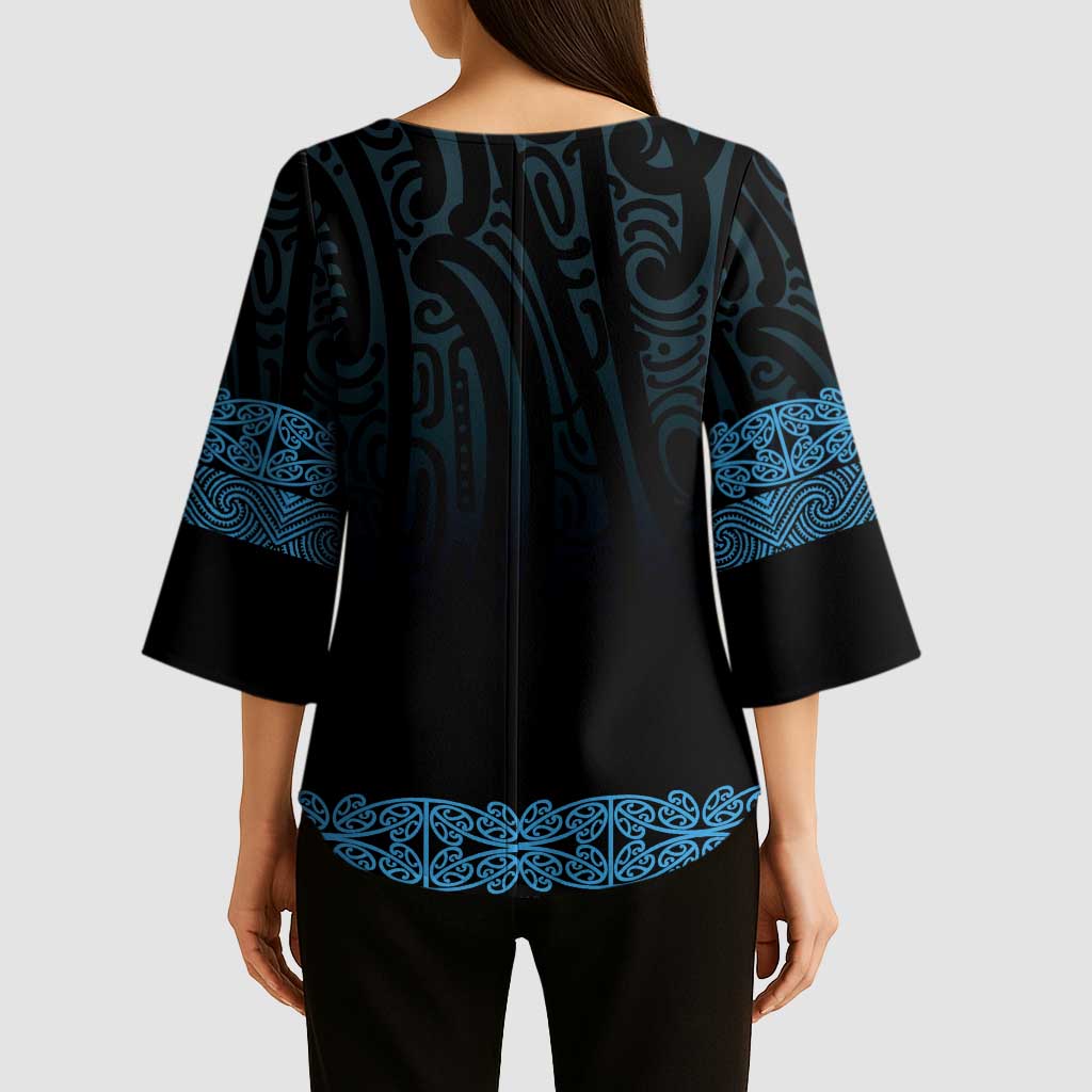 New Zealand Maori Kowhaiwhai Kimono Sleeve Blouse Kikorangi Maui and Mangopare LT9 - Polynesian Pride