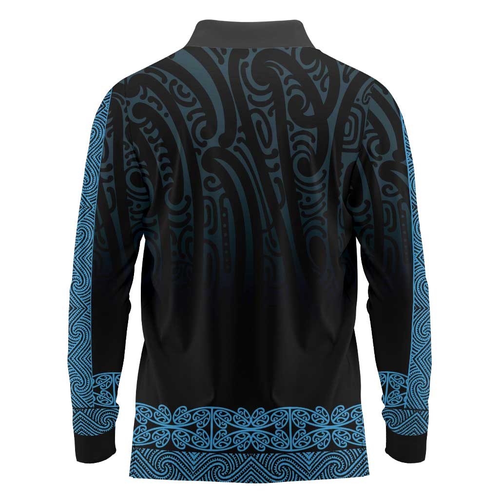 New Zealand Maori Kowhaiwhai Long Sleeve Polo Shirt Kikorangi Maui and Mangopare