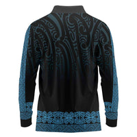 New Zealand Maori Kowhaiwhai Long Sleeve Polo Shirt Kikorangi Maui and Mangopare