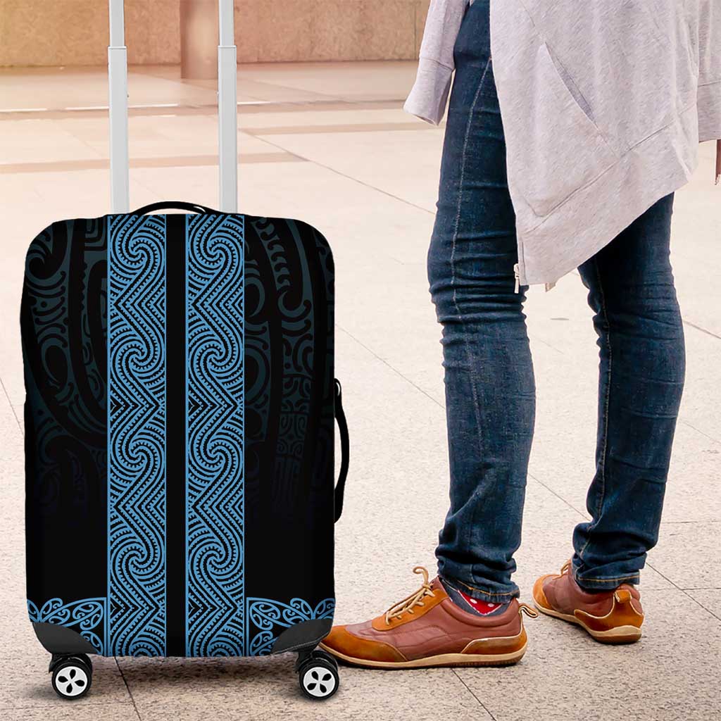 New Zealand Maori Kowhaiwhai Luggage Cover Kikorangi Maui and Mangopare LT9 Blue - Polynesian Pride