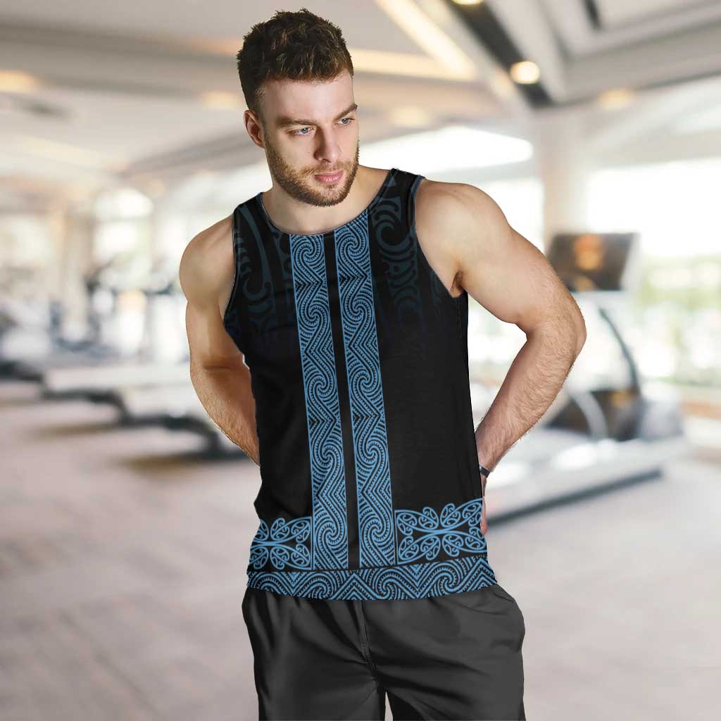 New Zealand Maori Kowhaiwhai Men Tank Top Kikorangi Maui and Mangopare LT9 Blue - Polynesian Pride