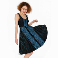 New Zealand Maori Kowhaiwhai Midi Dress Kikorangi Maui and Mangopare - Polynesian Pride