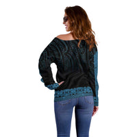 New Zealand Maori Kowhaiwhai Off Shoulder Sweater Kikorangi Maui and Mangopare