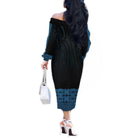 New Zealand Maori Kowhaiwhai Off The Shoulder Long Sleeve Dress Kikorangi Maui and Mangopare LT9 - Polynesian Pride