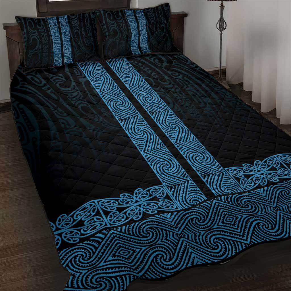 New Zealand Maori Kowhaiwhai Quilt Bed Set Kikorangi Maui and Mangopare LT9 Blue - Polynesian Pride
