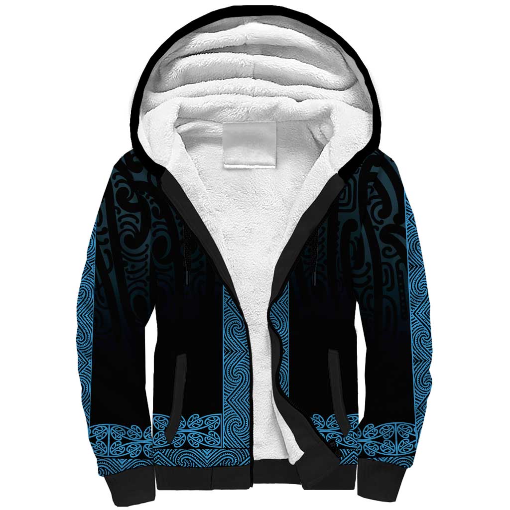 New Zealand Maori Kowhaiwhai Sherpa Hoodie Kikorangi Maui and Mangopare LT9 Unisex Blue - Polynesian Pride