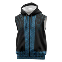 New Zealand Maori Kowhaiwhai Sleeveless Hoodie Kikorangi Maui and Mangopare LT9 Blue - Polynesian Pride