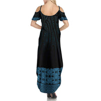 New Zealand Maori Kowhaiwhai Summer Maxi Dress Kikorangi Maui and Mangopare LT9 - Polynesian Pride
