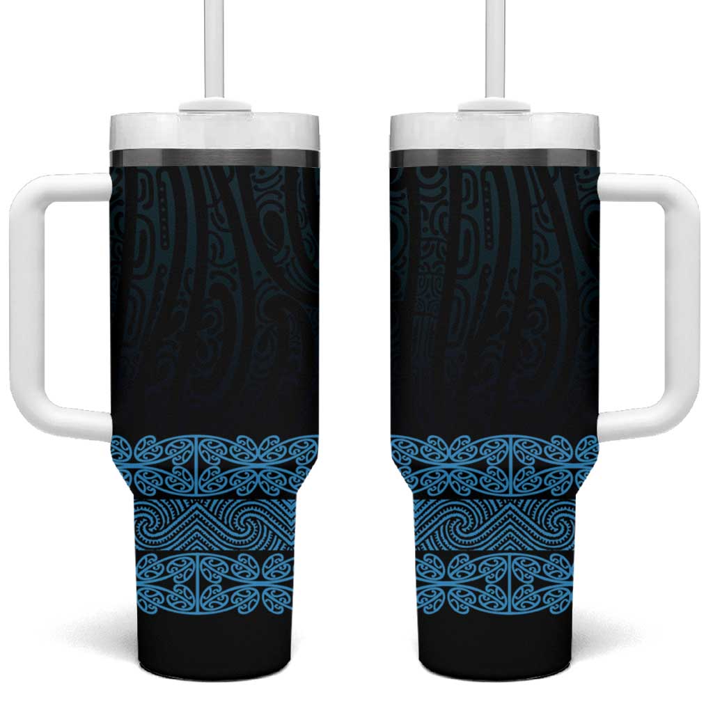 New Zealand Maori Kowhaiwhai Tumbler With Handle Kikorangi Maui and Mangopare LT9 One Size: 40 oz Blue - Polynesian Pride