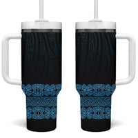 New Zealand Maori Kowhaiwhai Tumbler With Handle Kikorangi Maui and Mangopare LT9 One Size: 40 oz Blue - Polynesian Pride