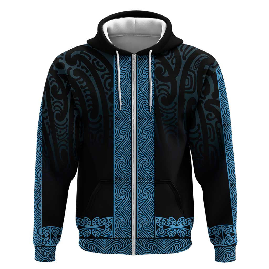 New Zealand Maori Kowhaiwhai Zip Hoodie Kikorangi Maui and Mangopare LT9 Zip Hoodie Blue - Polynesian Pride