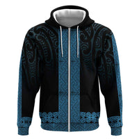 New Zealand Maori Kowhaiwhai Zip Hoodie Kikorangi Maui and Mangopare LT9 Zip Hoodie Blue - Polynesian Pride