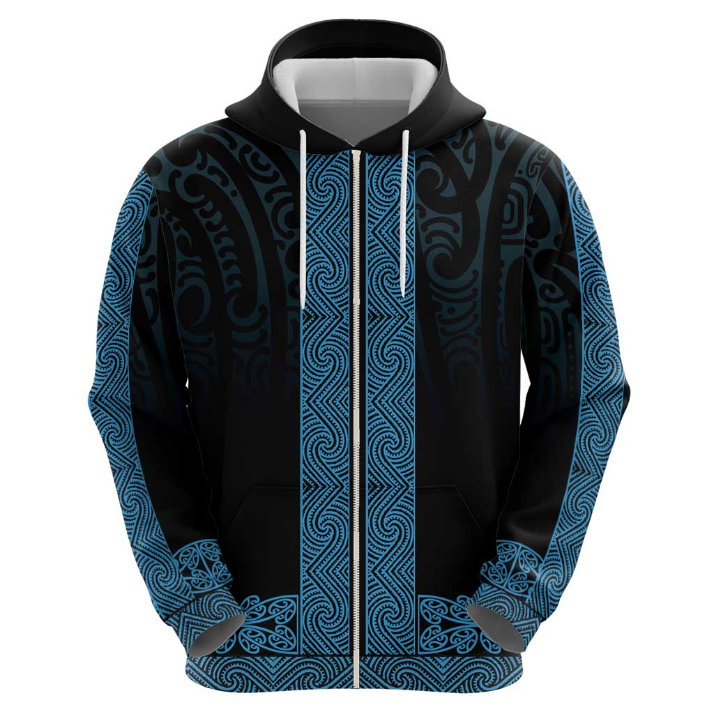 New Zealand Maori Kowhaiwhai Zip Hoodie Kikorangi Maui and Mangopare LT9 - Polynesian Pride