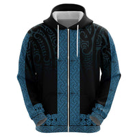 New Zealand Maori Kowhaiwhai Zip Hoodie Kikorangi Maui and Mangopare LT9 - Polynesian Pride